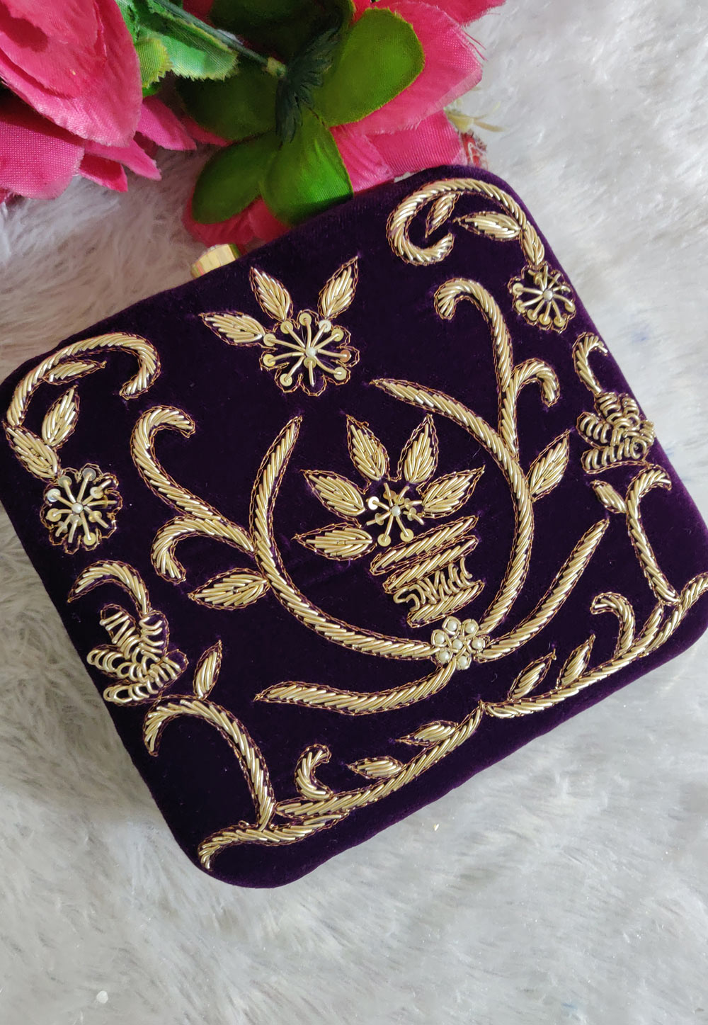 Purple Synthetic Embroidered Clutch 188275
