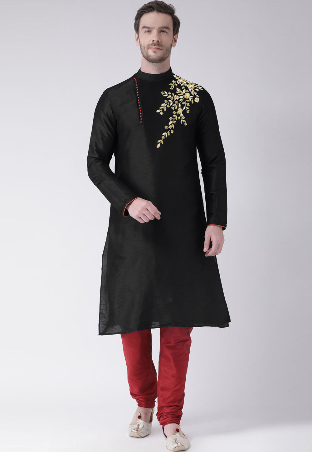 Black Dupion Silk Kurta Pajama 270166