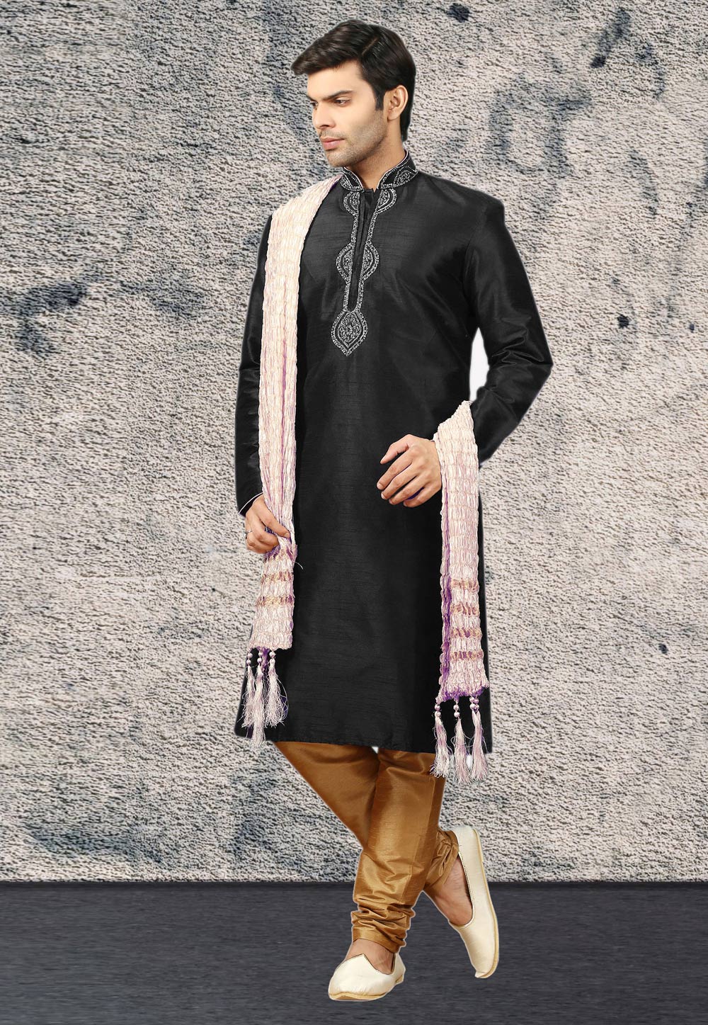 Black Dupion Silk Kurta Pajama 270167