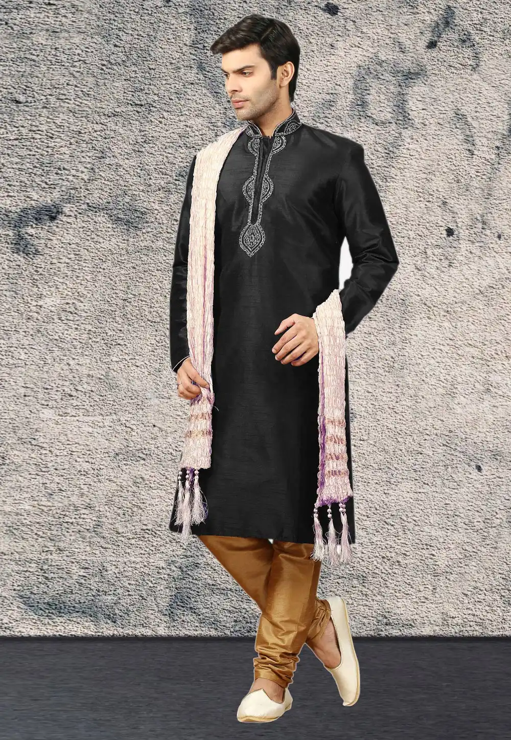 Black Dupion Silk Kurta Pajama 270167