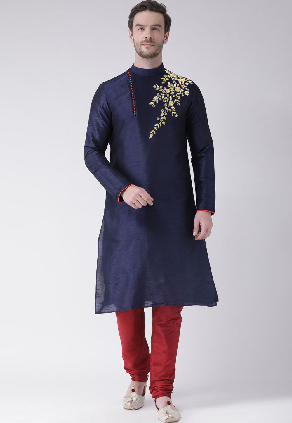 Navy Blue Dupion Silk Kurta Pajama 270169