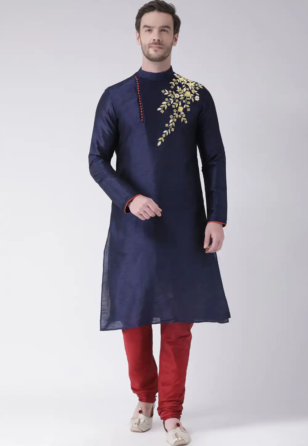 Navy Blue Dupion Silk Kurta Pajama 270169