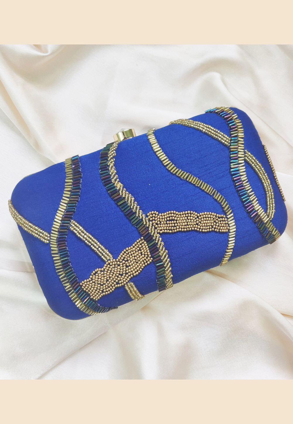 Blue Synthetic Embroidered Clutch 188344