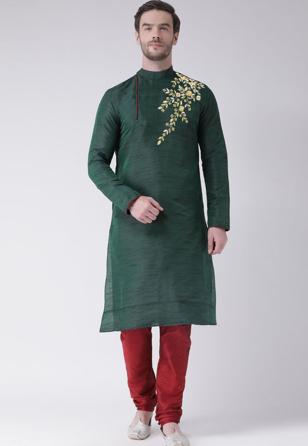 Green Dupion Silk Kurta Pajama 270170