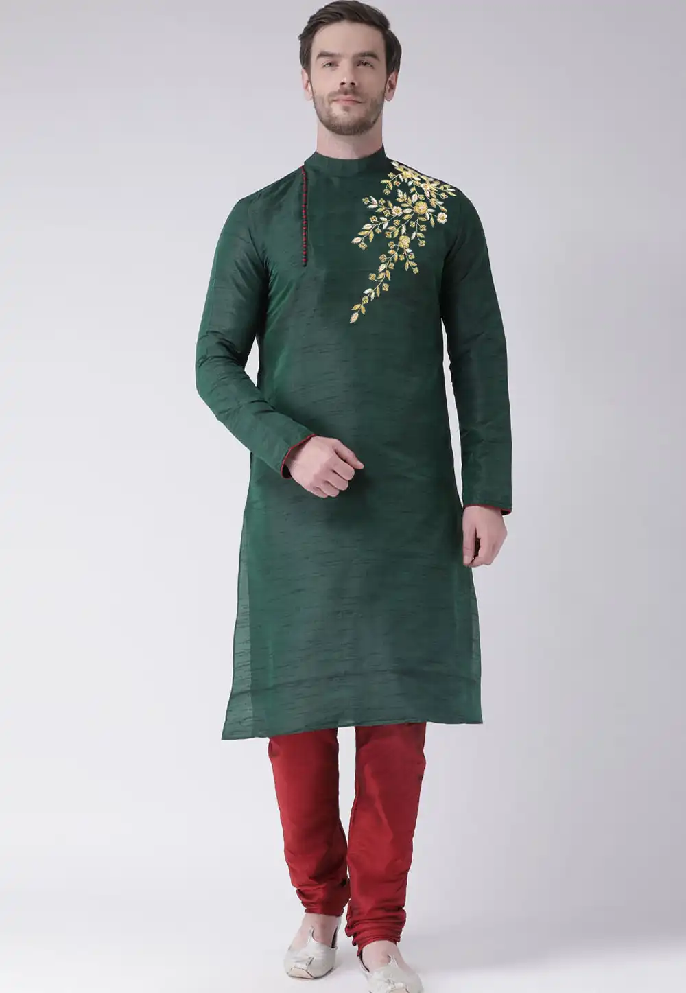 Green Dupion Silk Kurta Pajama 270170