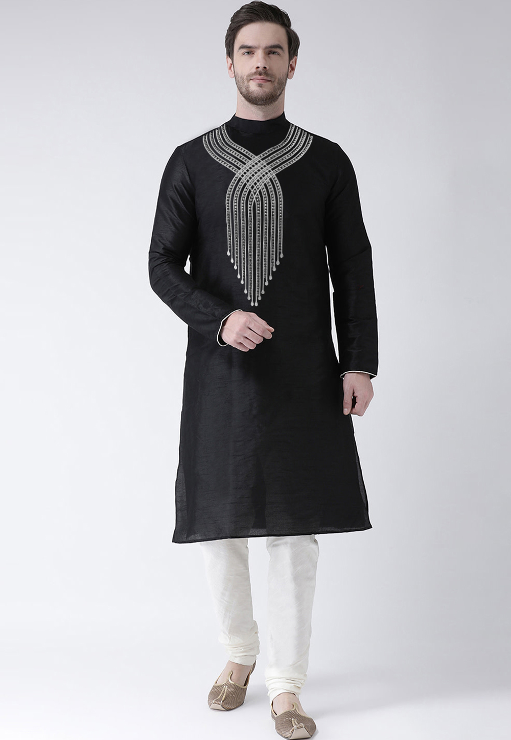 Black Dupion Silk Kurta Pajama 270171