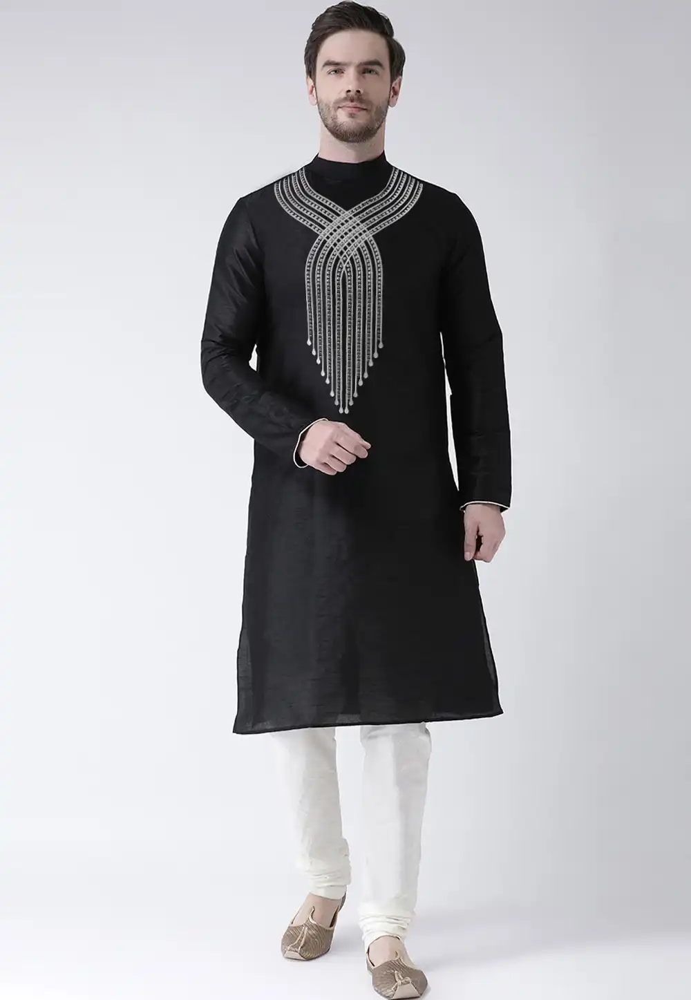 Black Dupion Silk Kurta Pajama 270171