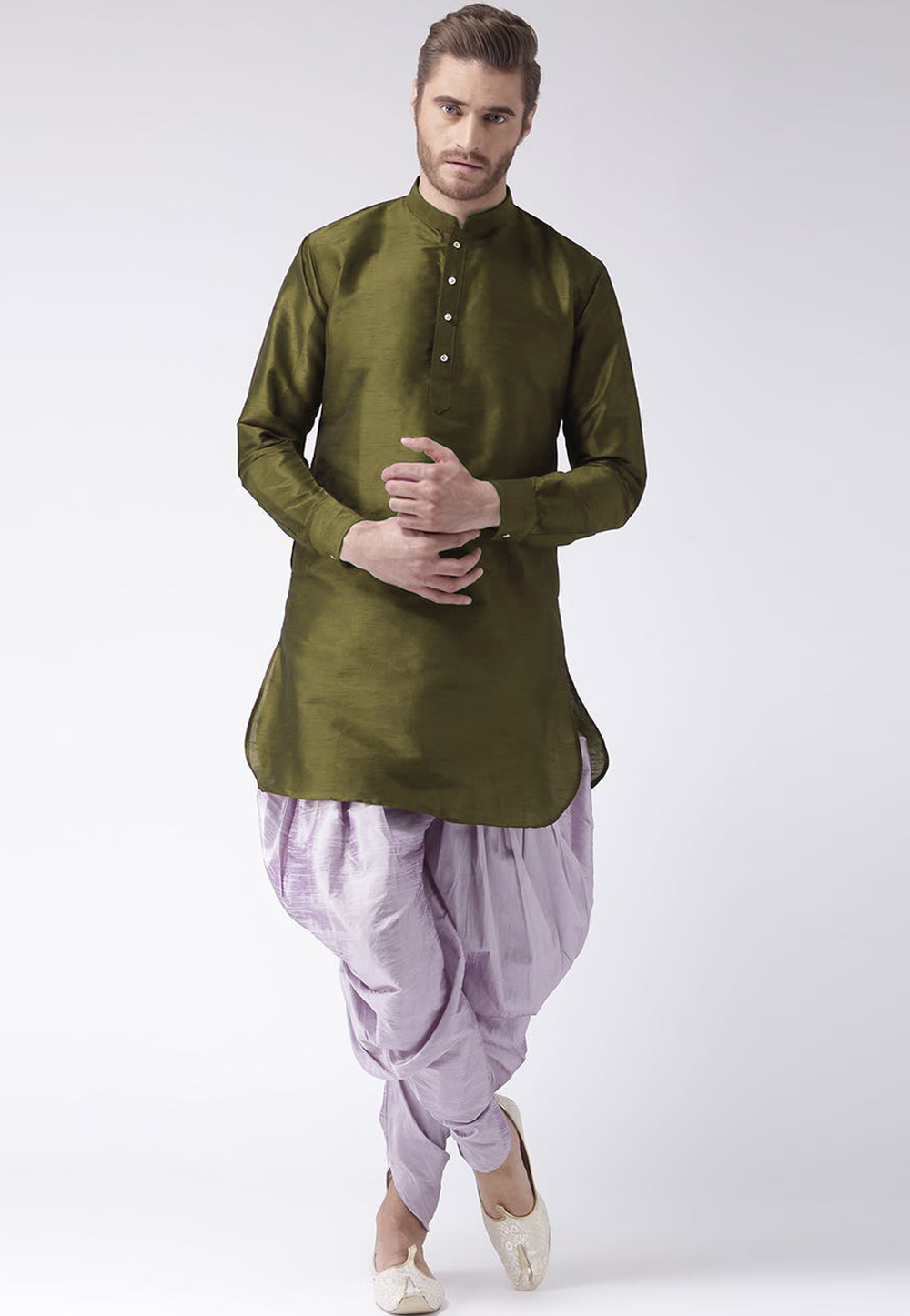 Mehndi Dupion Silk Dhoti Kurta 270172