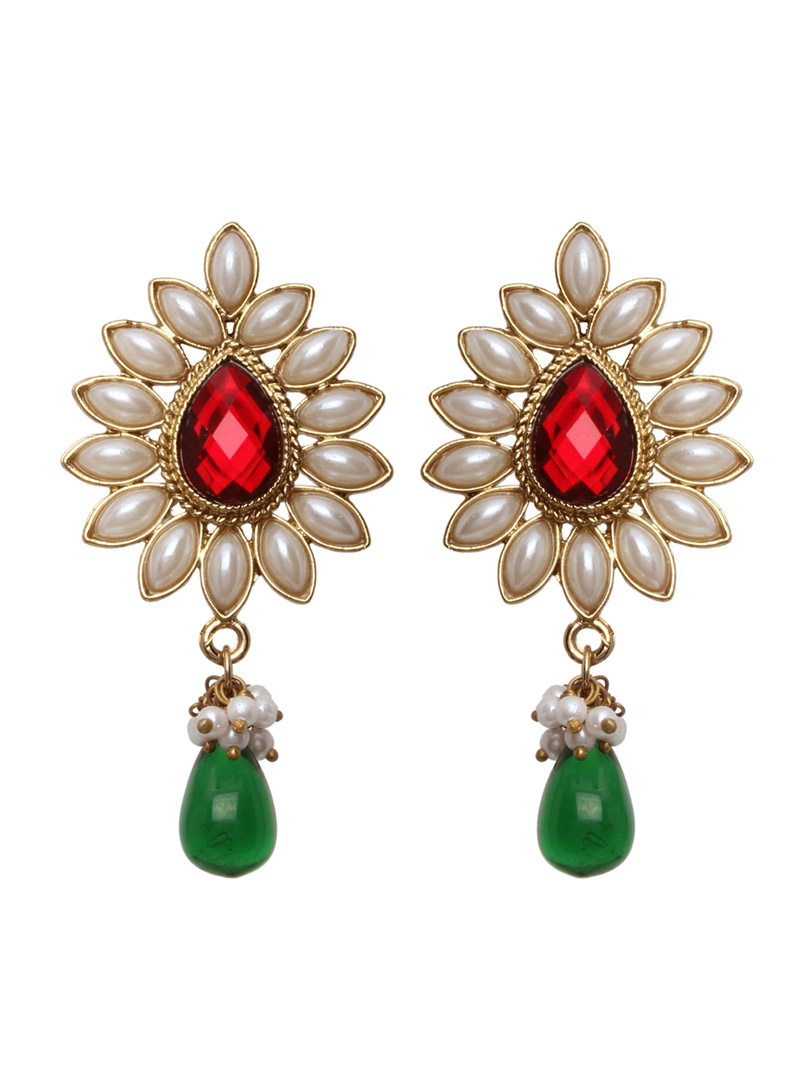 Maroon Zinc Kundans Earrings 43952