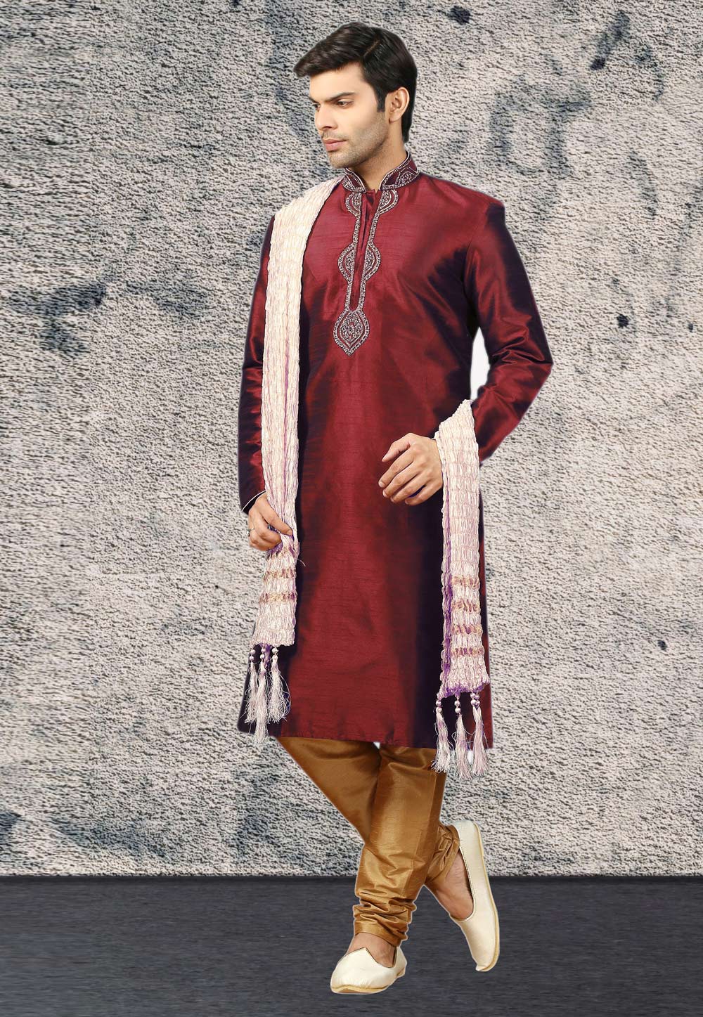 Maroon Dupion Silk Kurta Pajama 270173
