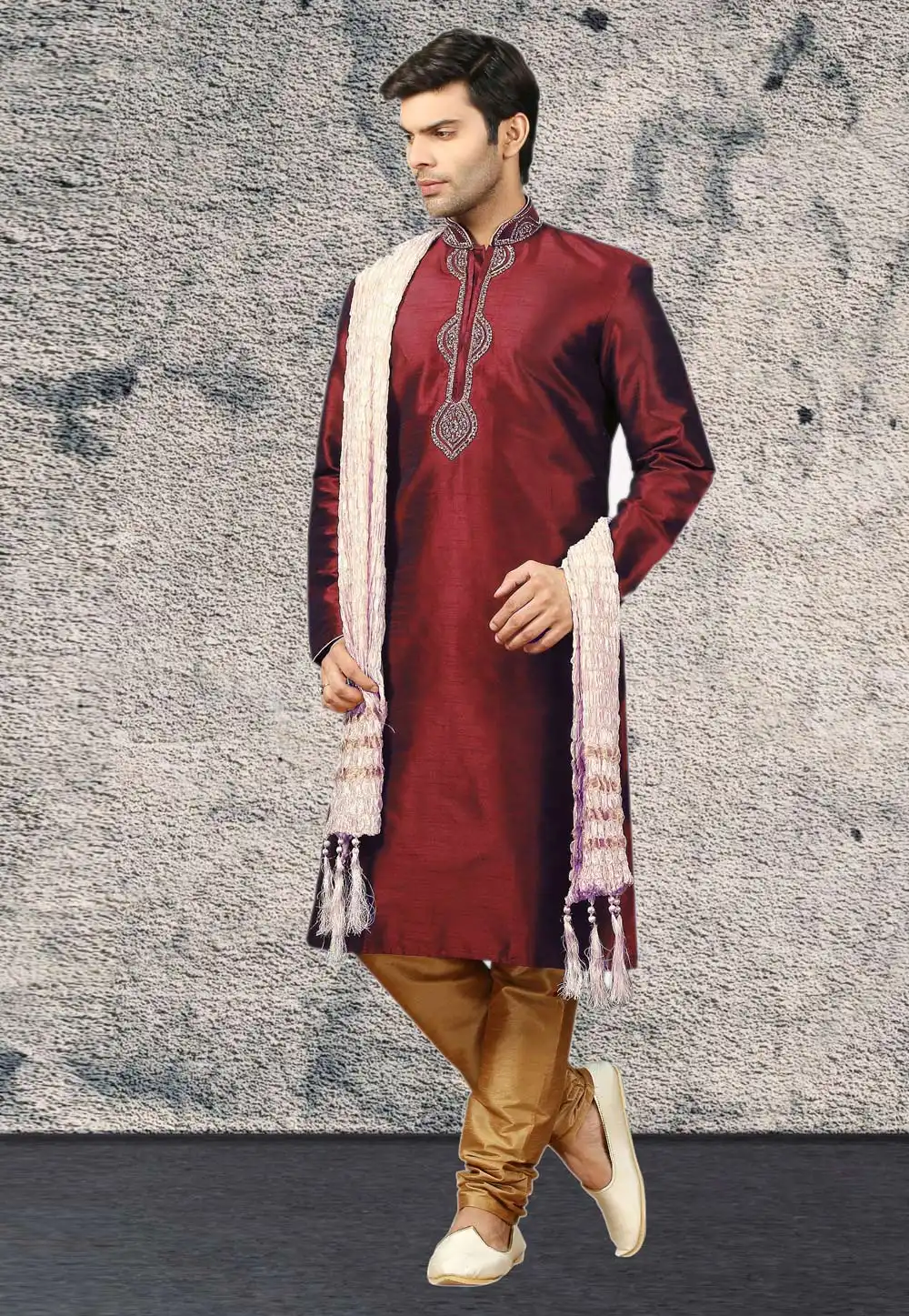 Maroon Dupion Silk Kurta Pajama 270173