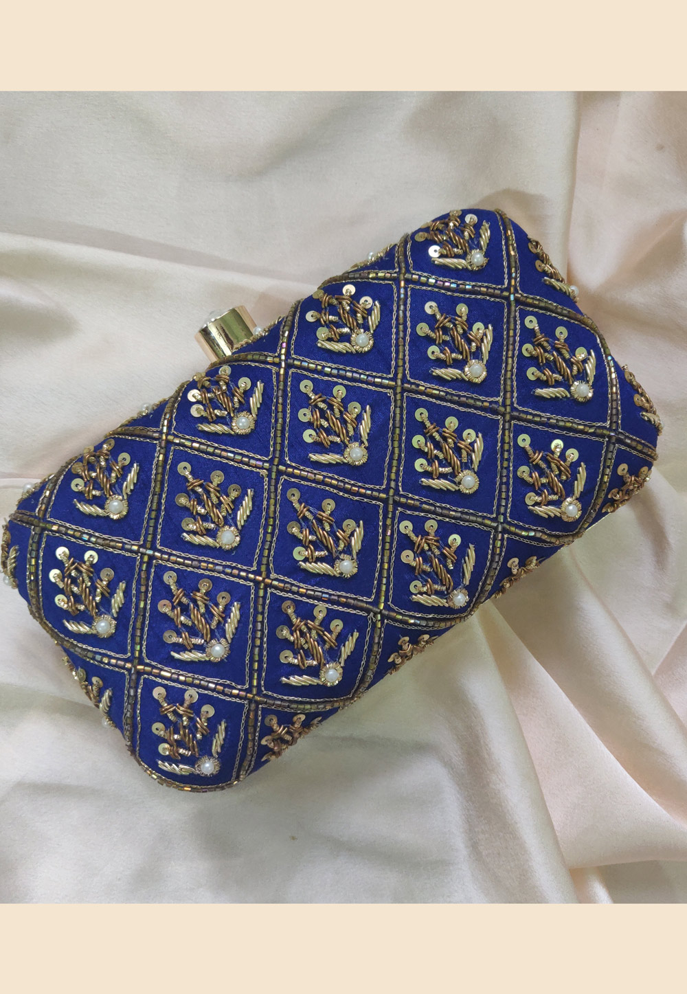 Blue Synthetic Embroidered Clutch 188389