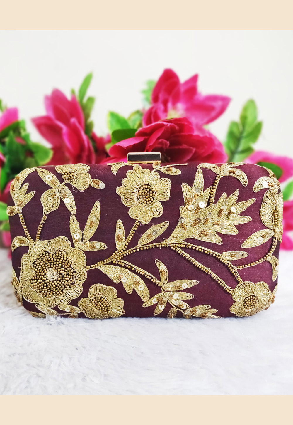 Purple Synthetic Embroidered Clutch 188406