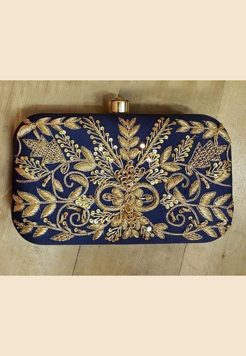 Navy Blue Synthetic Embroidered Clutch 188413