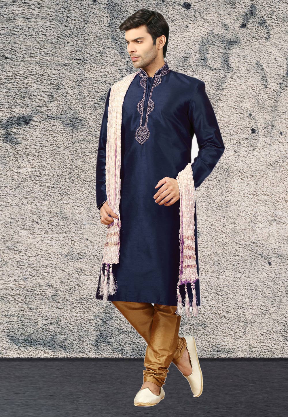 Navy Blue Dupion Silk Kurta Pajama 270177