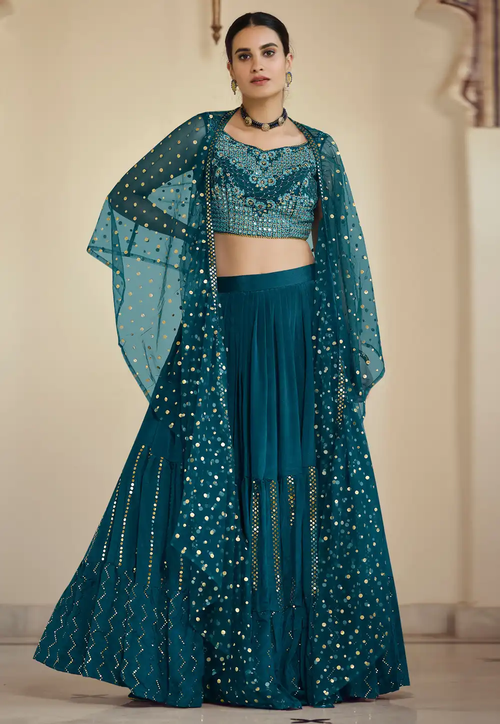 Blue Crepe Readymade Sequins Work Lehenga Choli 233668