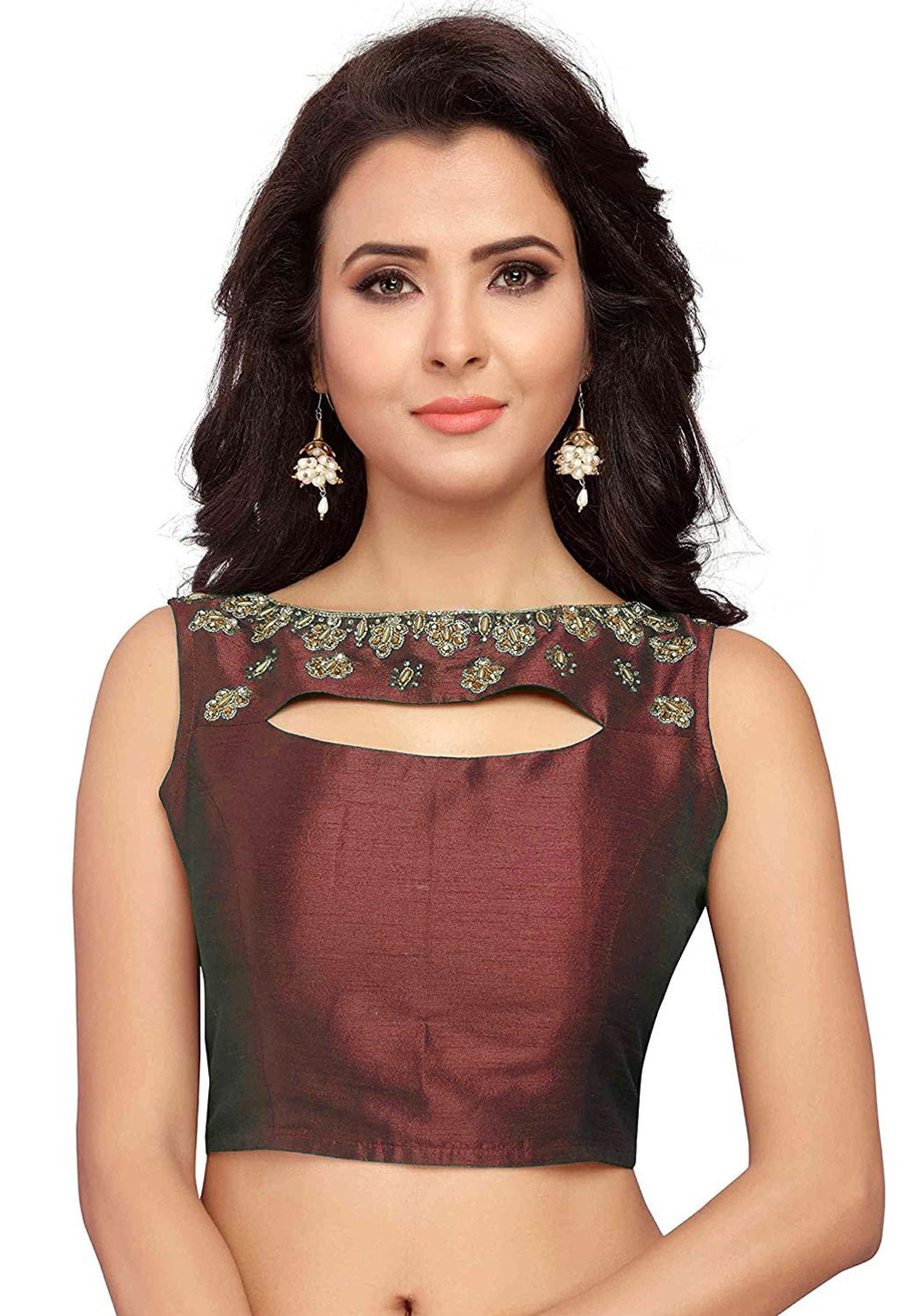 Wine Dupion Silk Readymade Blouse 276062