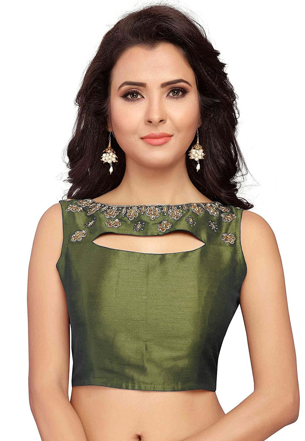 Green Dupion Silk Readymade Blouse 276063