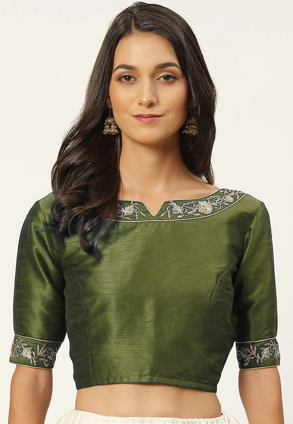 Green Dupion Silk Readymade Blouse 276067