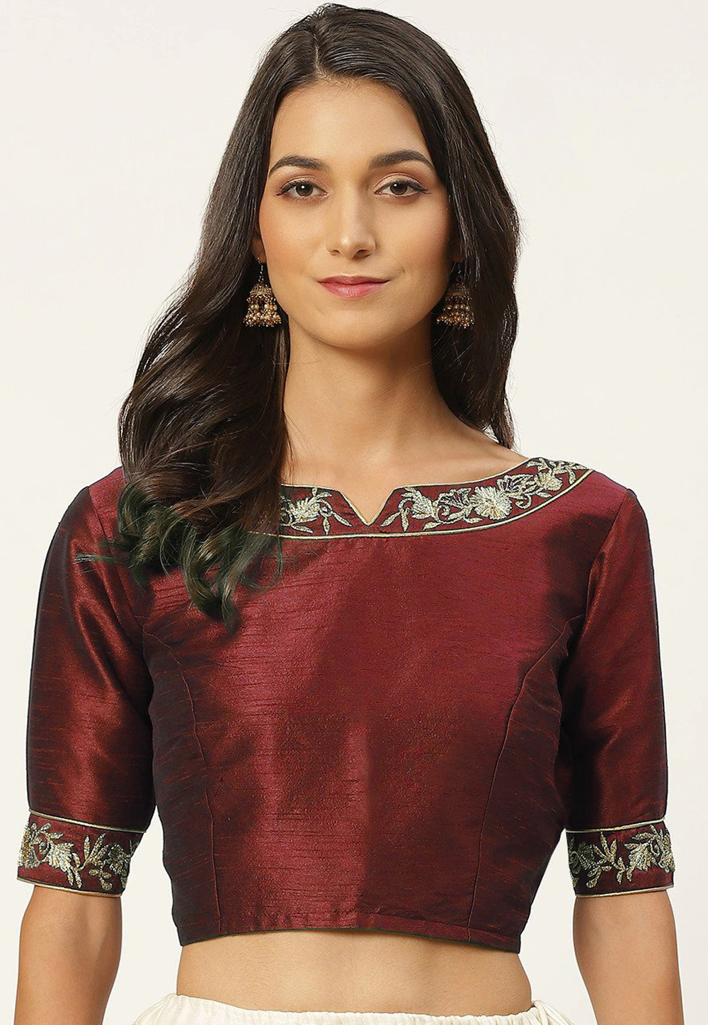 Maroon Dupion Silk Readymade Blouse 276068