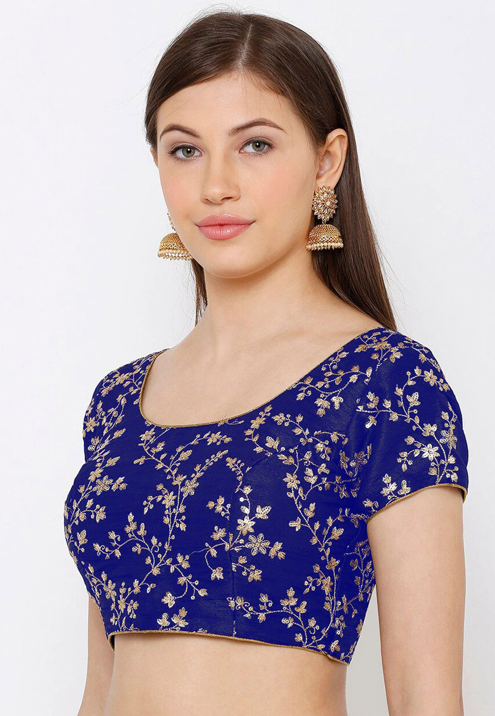 Blue Dupion Silk Readymade Blouse 276069