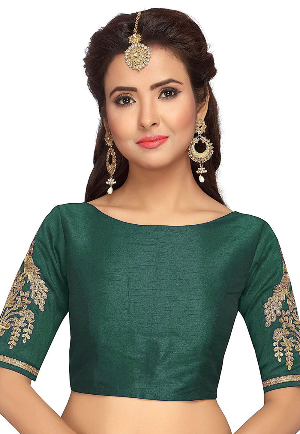 Green Dupion Silk Readymade Blouse 276078