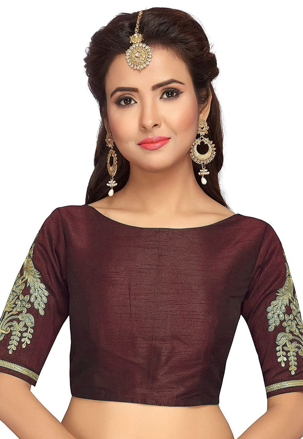 Wine Dupion Silk Readymade Blouse 276079