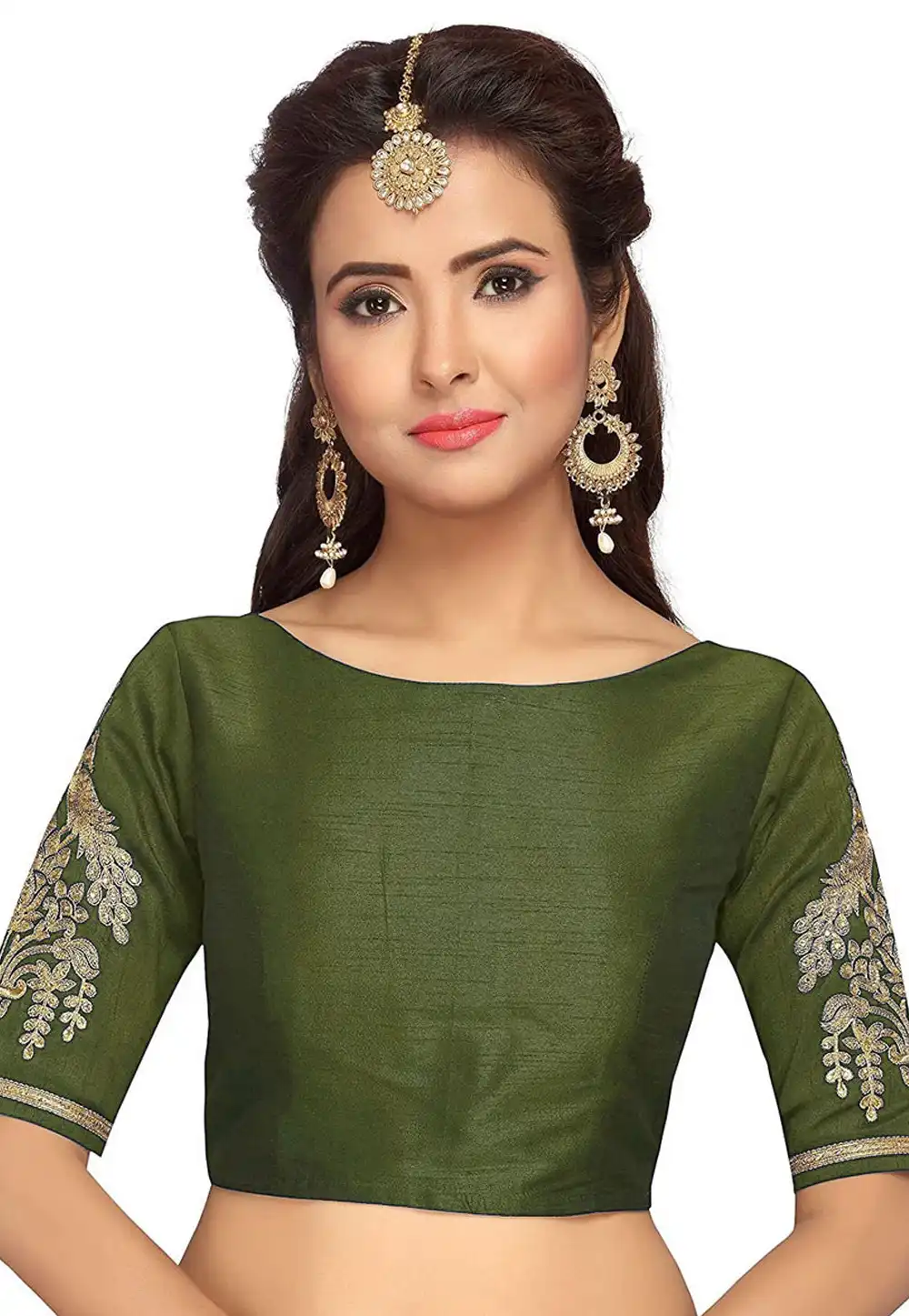 Mehndi Dupion Silk Readymade Blouse 276080