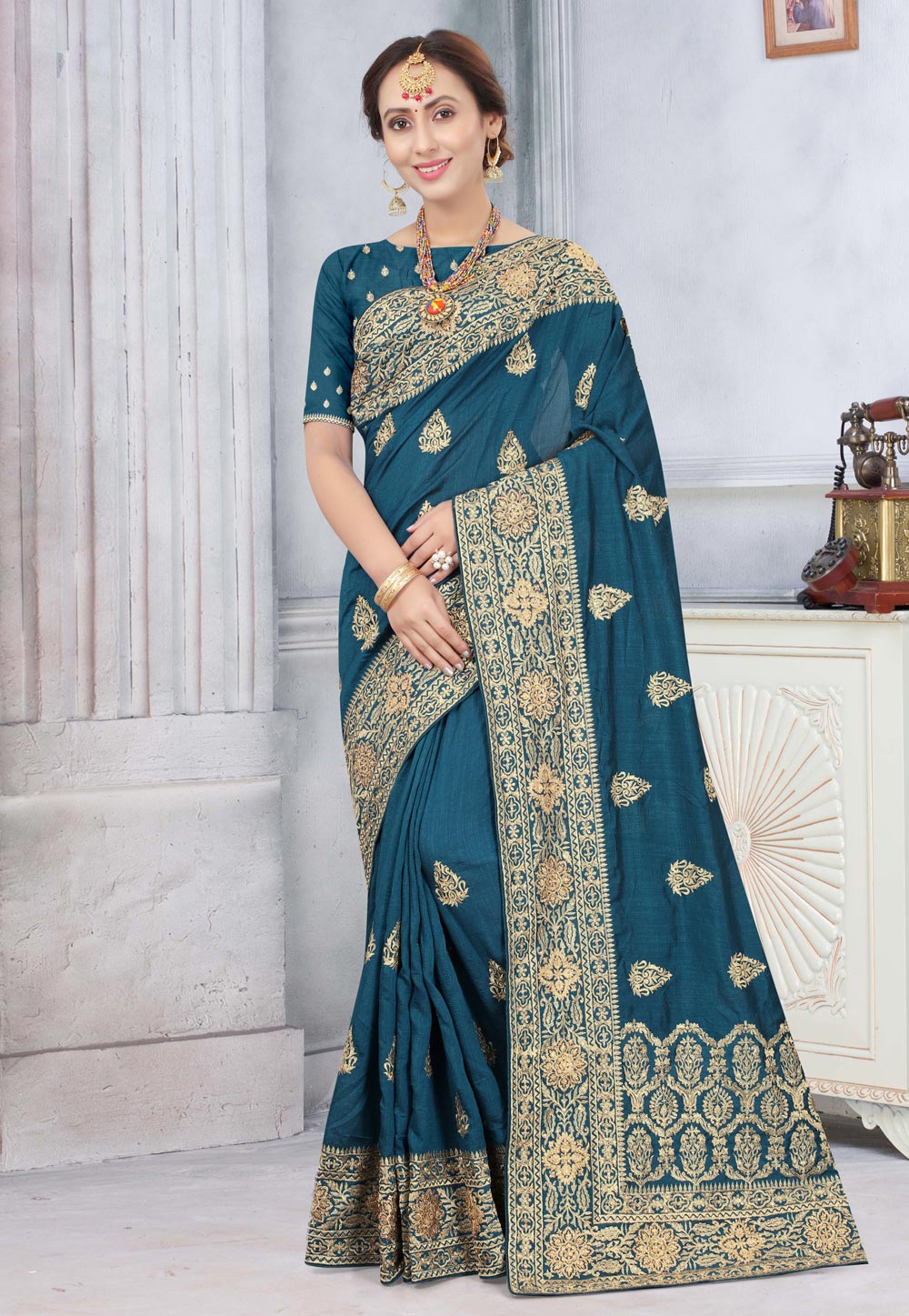 Blue Silk Saree With Blouse 219320