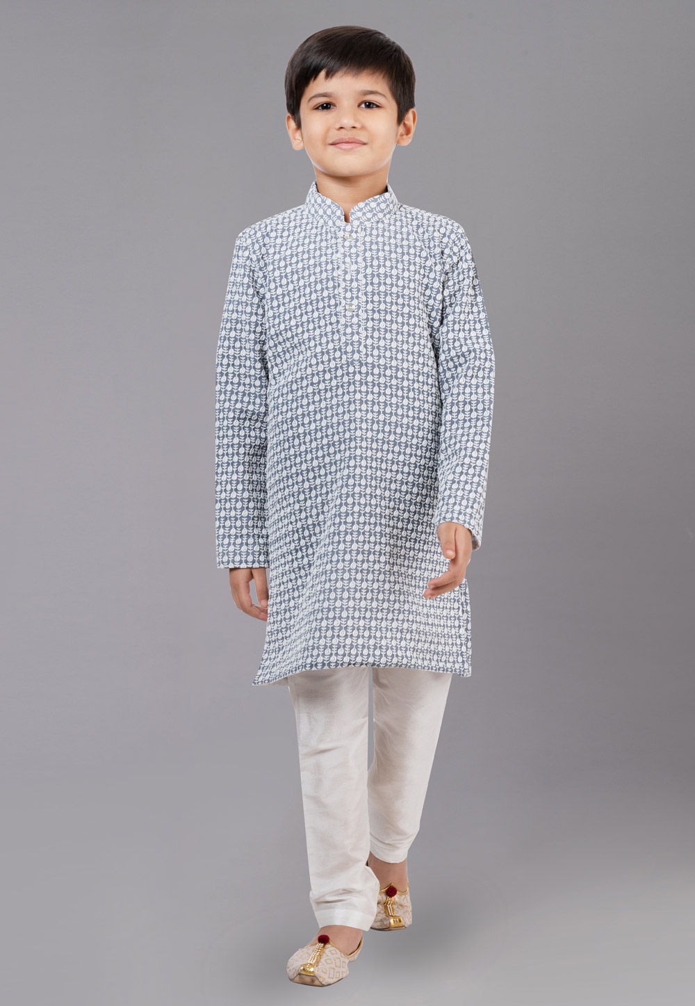 Grey Georgette Readymade Kids Kurta Pajama 260620