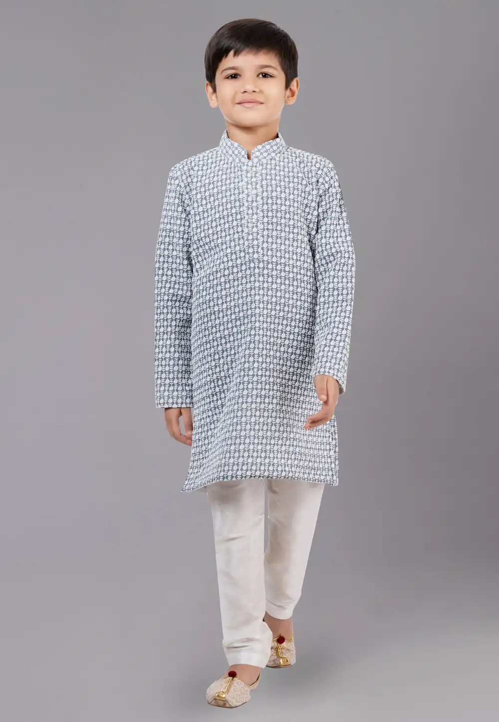 Grey Georgette Readymade Kids Kurta Pajama 260620