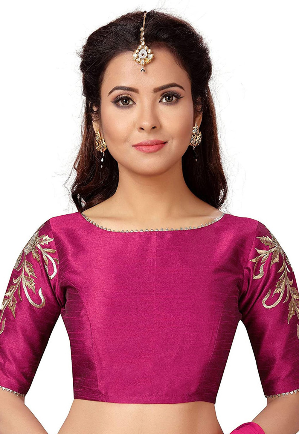 Magenta Dupion Silk Readymade Blouse 276083