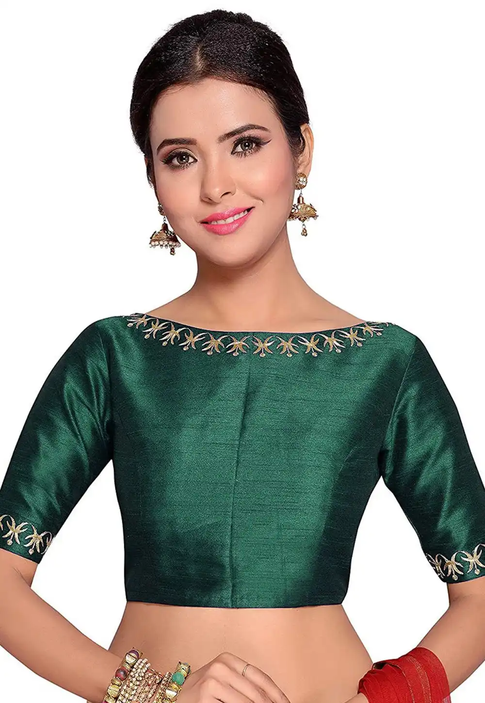 Green Dupion Silk Readymade Blouse 276085