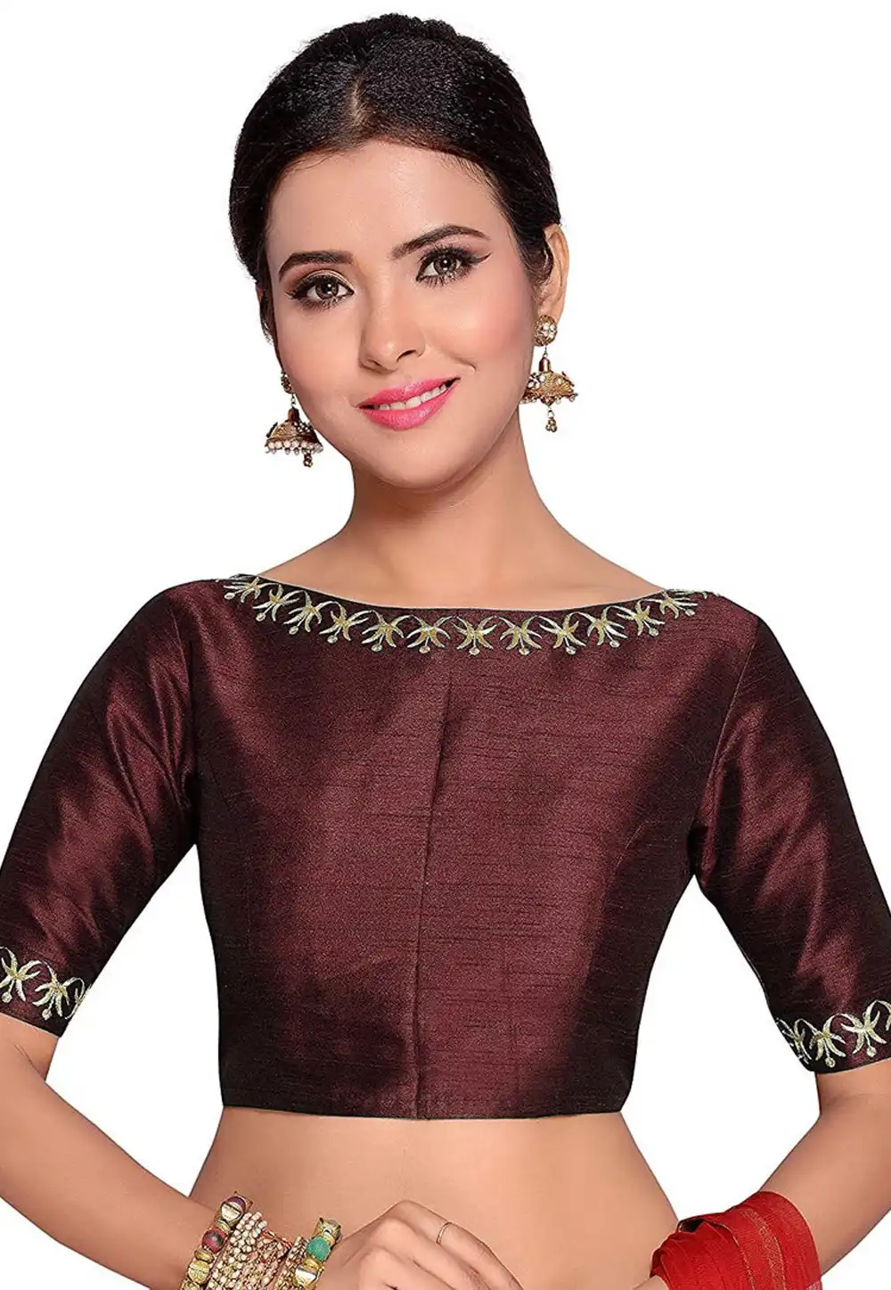 Wine Dupion Silk Readymade Blouse 276086