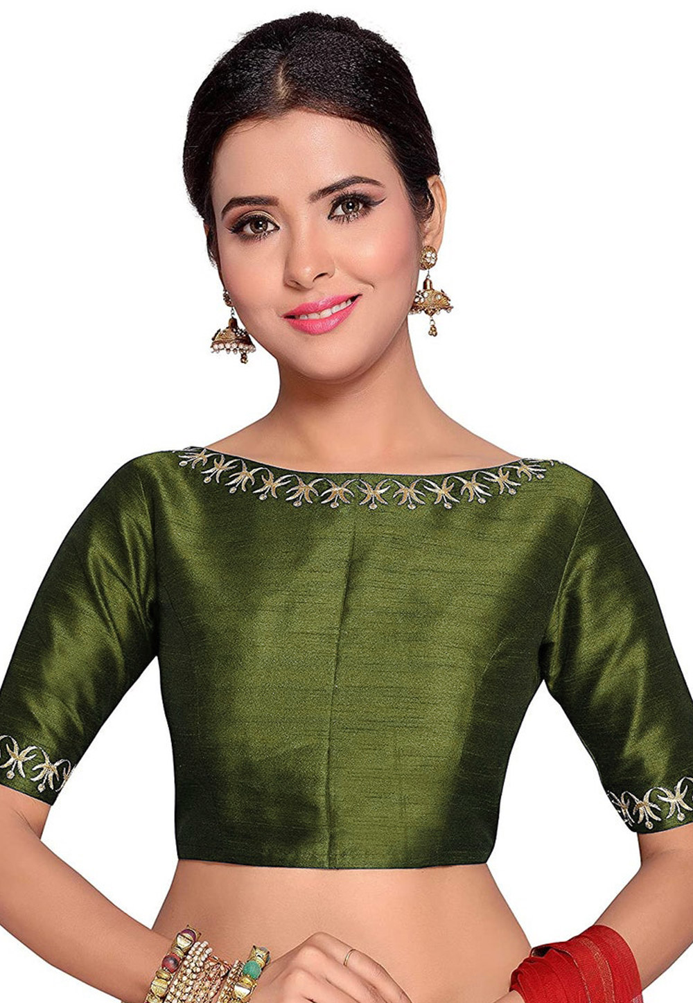 Mehndi Dupion Silk Readymade Blouse 276088