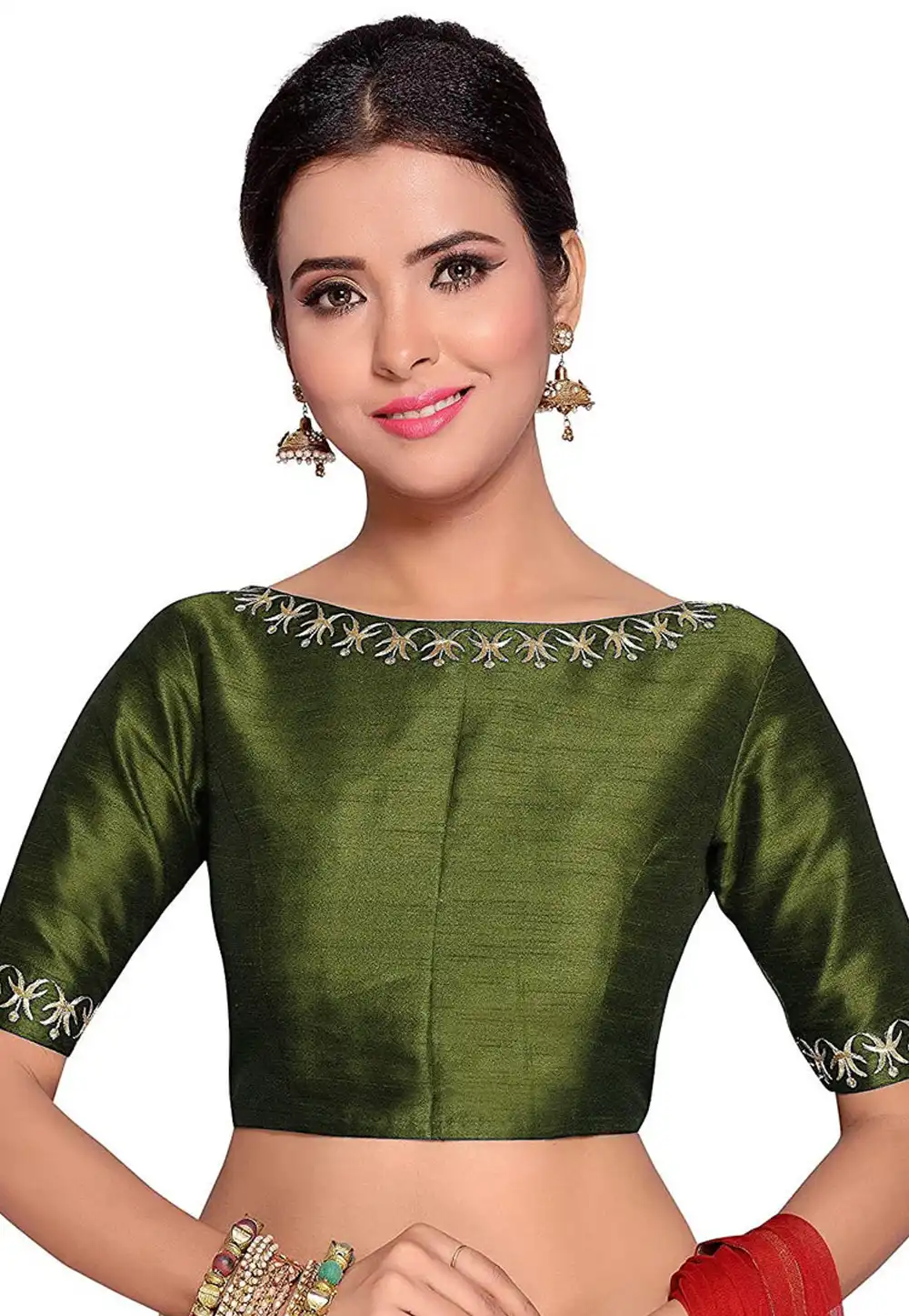 Mehndi Dupion Silk Readymade Blouse 276088