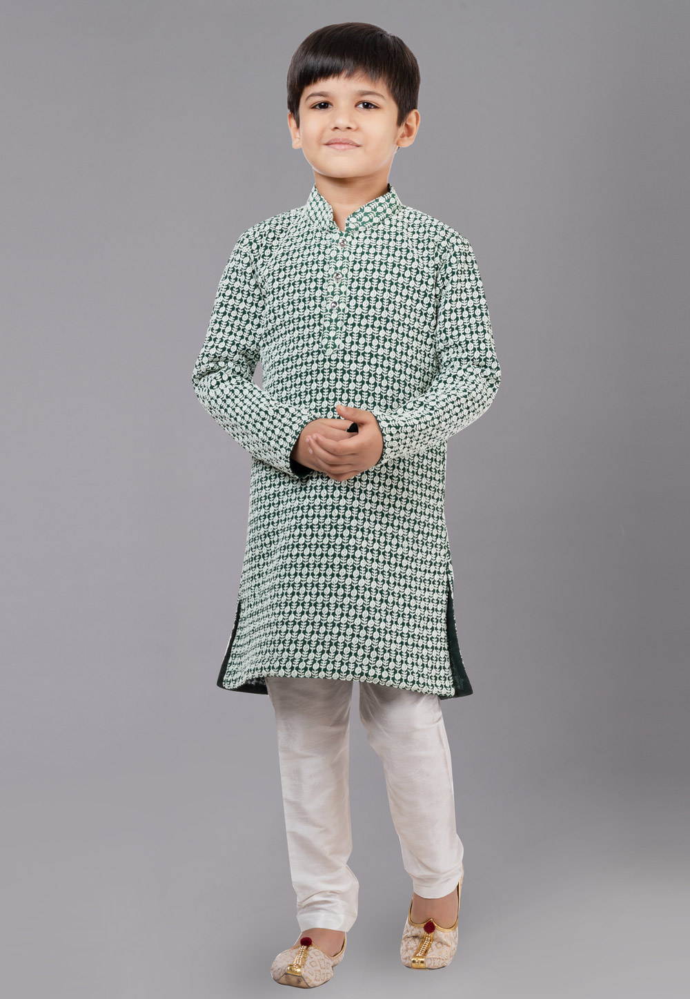 Green Georgette Readymade Kids Kurta Pajama 260621