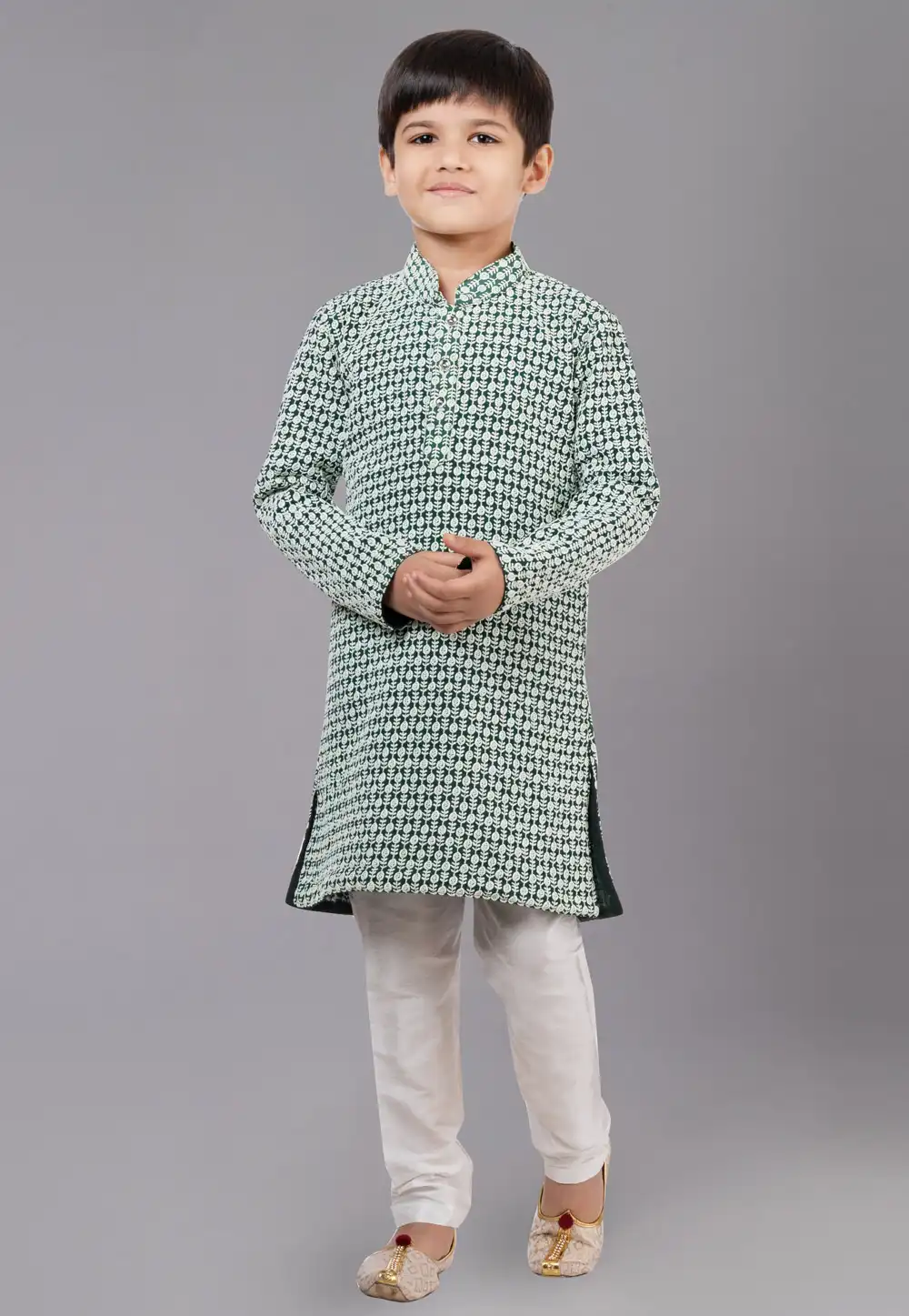 Green Georgette Readymade Kids Kurta Pajama 260621