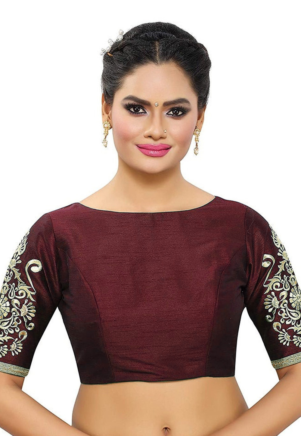 Wine Dupion Silk Readymade Blouse 276098