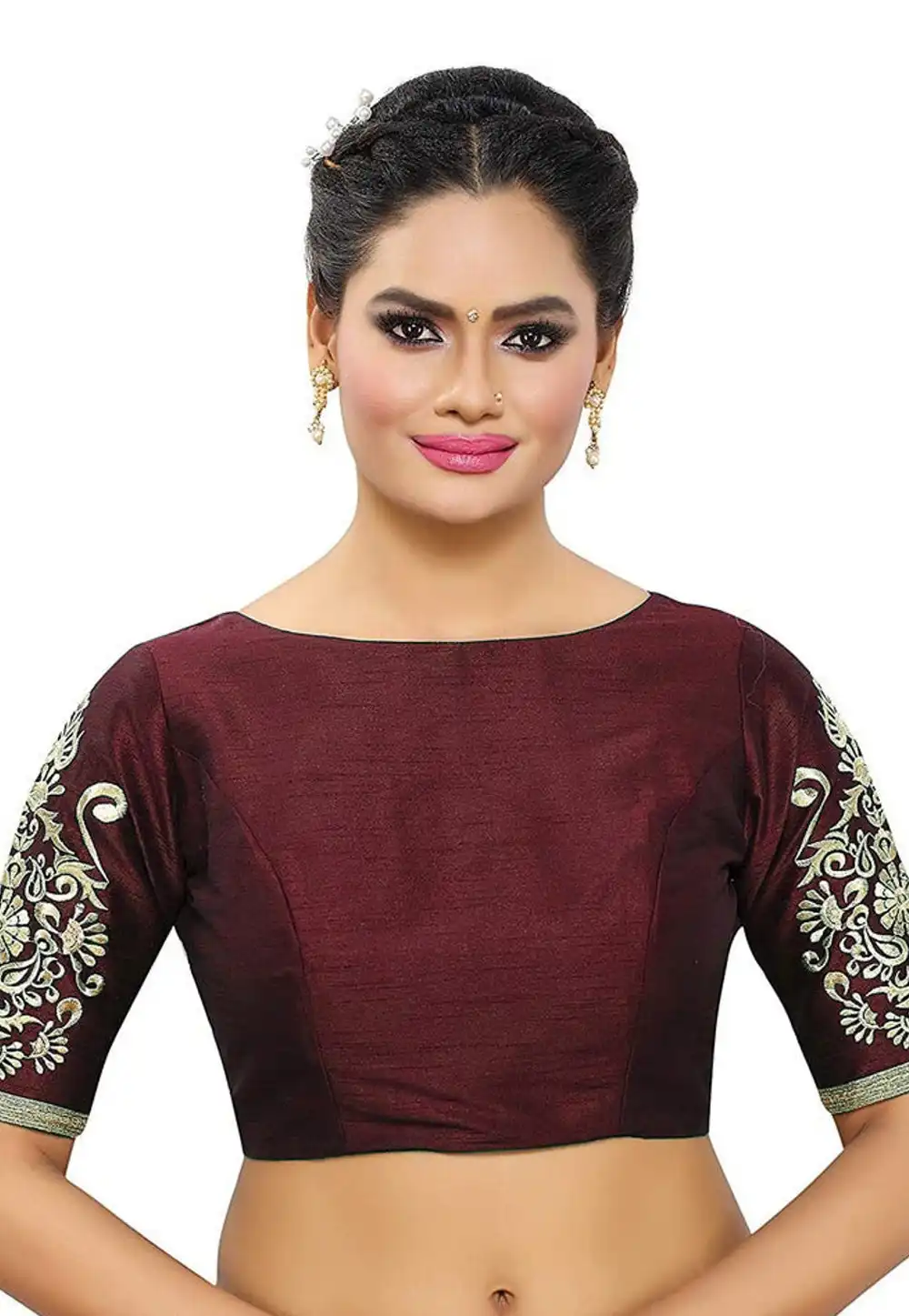 Wine Dupion Silk Readymade Blouse 276098