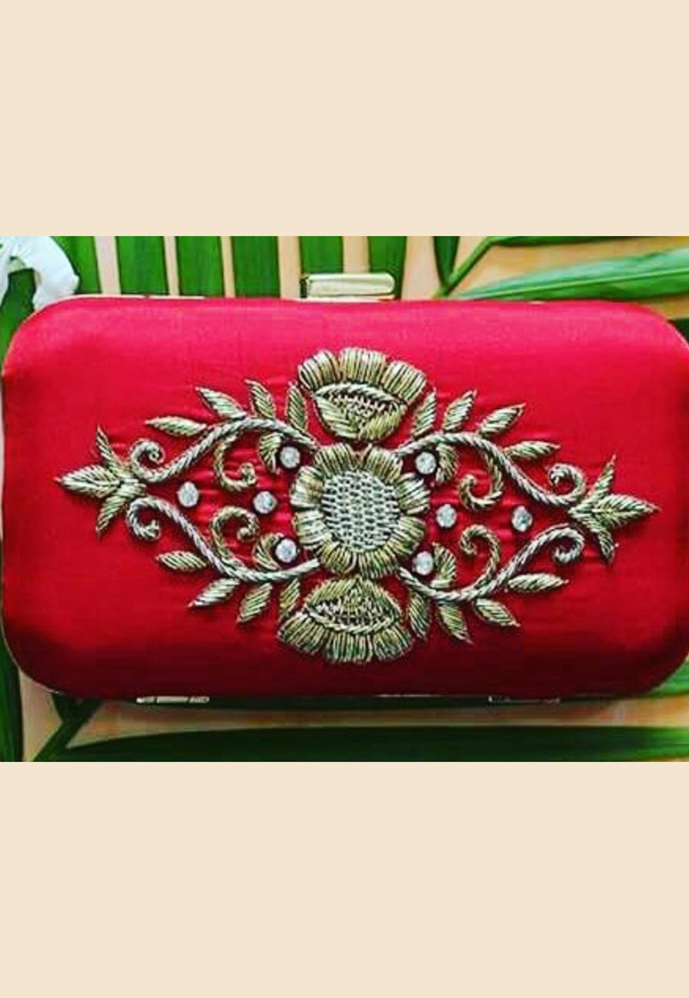 Pink Synthetic Embroidered Clutch 189230