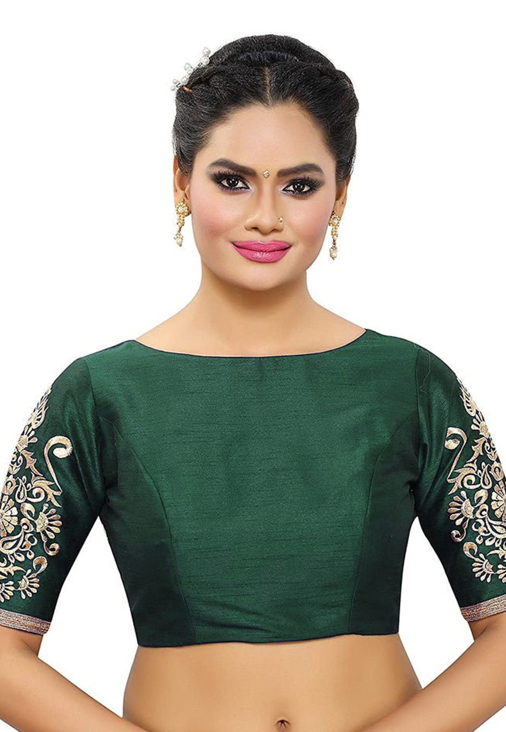 Green Dupion Silk Readymade Blouse 276099