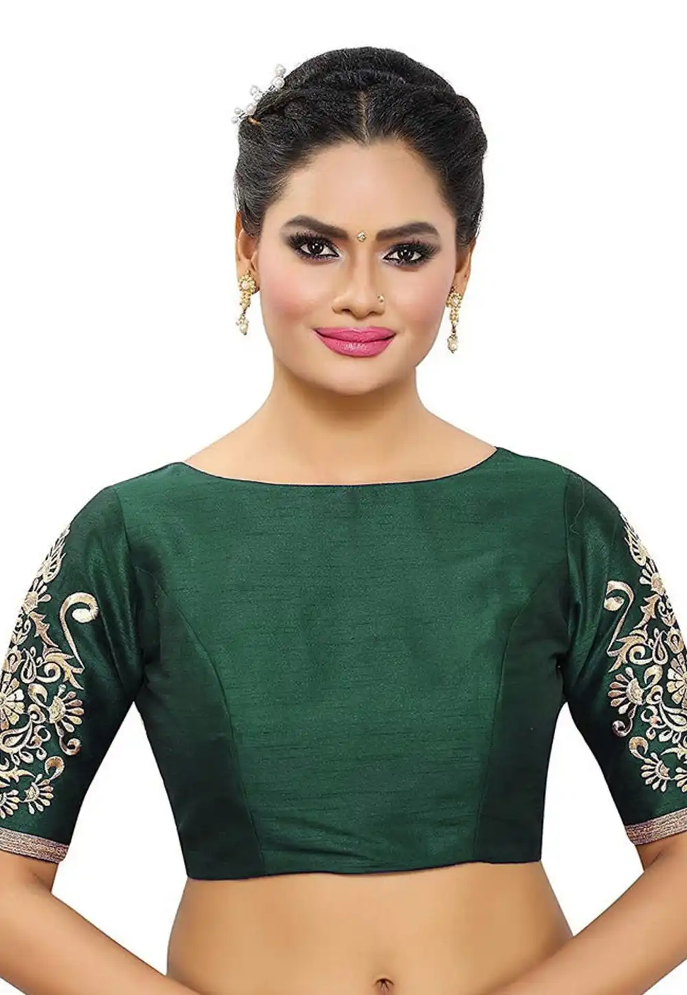 Green Dupion Silk Readymade Blouse 276099