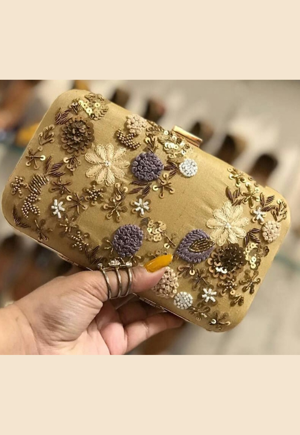 Golden Synthetic Embroidered Clutch 189271