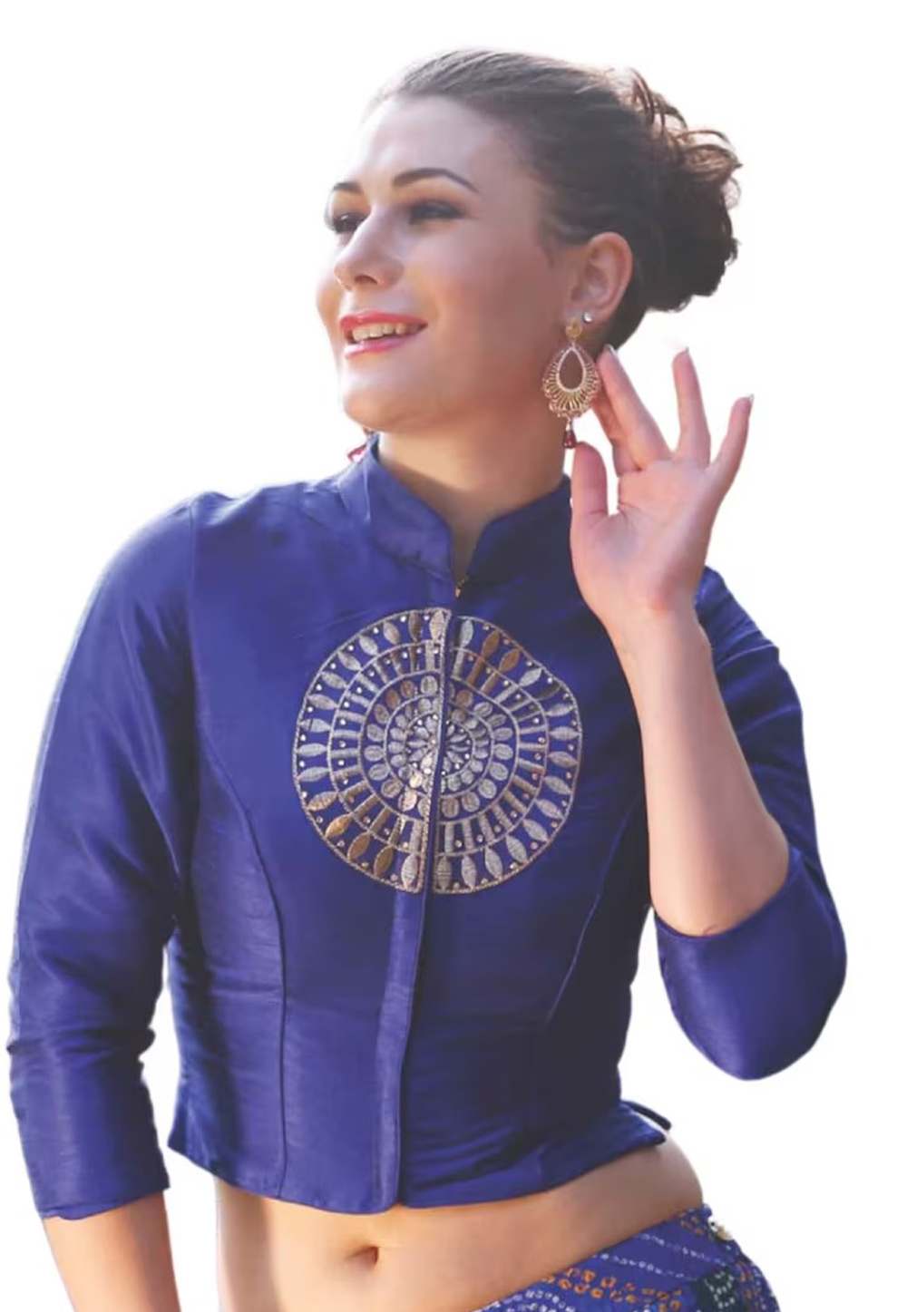 Blue Dupion Silk Readymade Blouse 276105