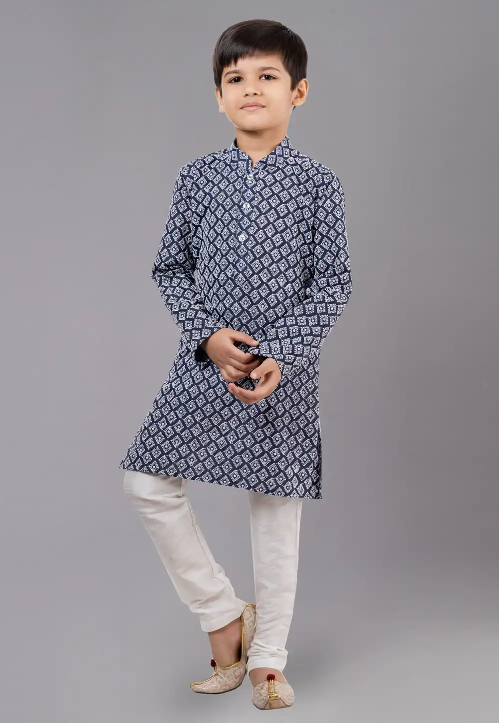 Navy Blue Cotton Silk Readymade Kids Kurta Pajama 260623