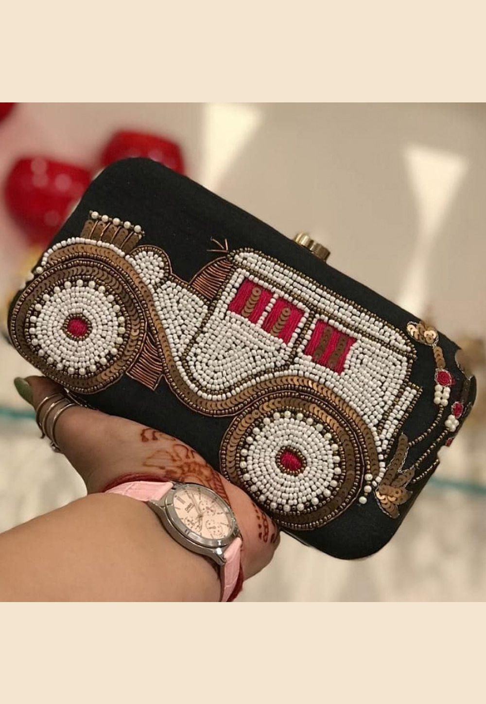 Black Synthetic Embroidered Clutch 189365