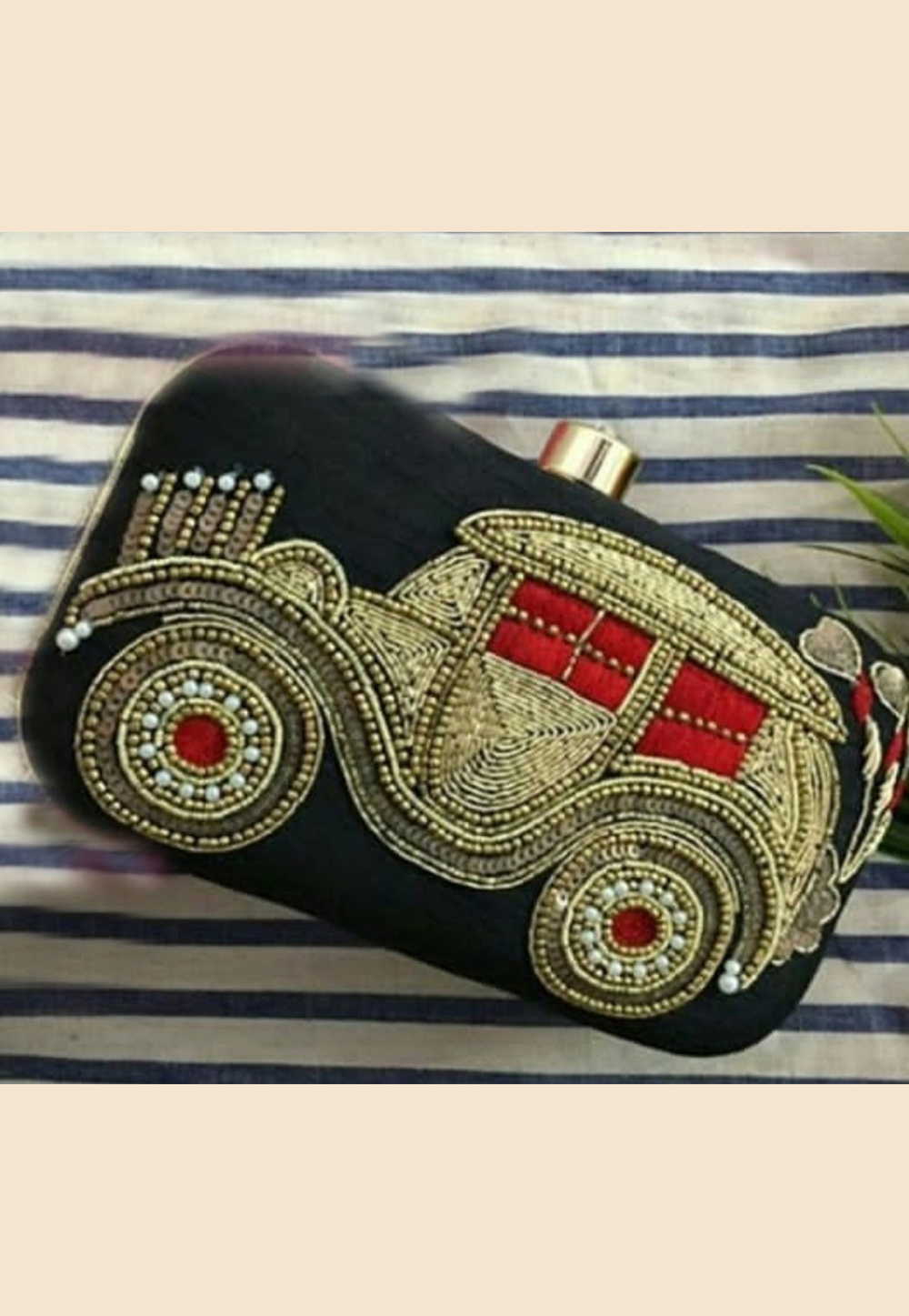Black Synthetic Embroidered Clutch 189371