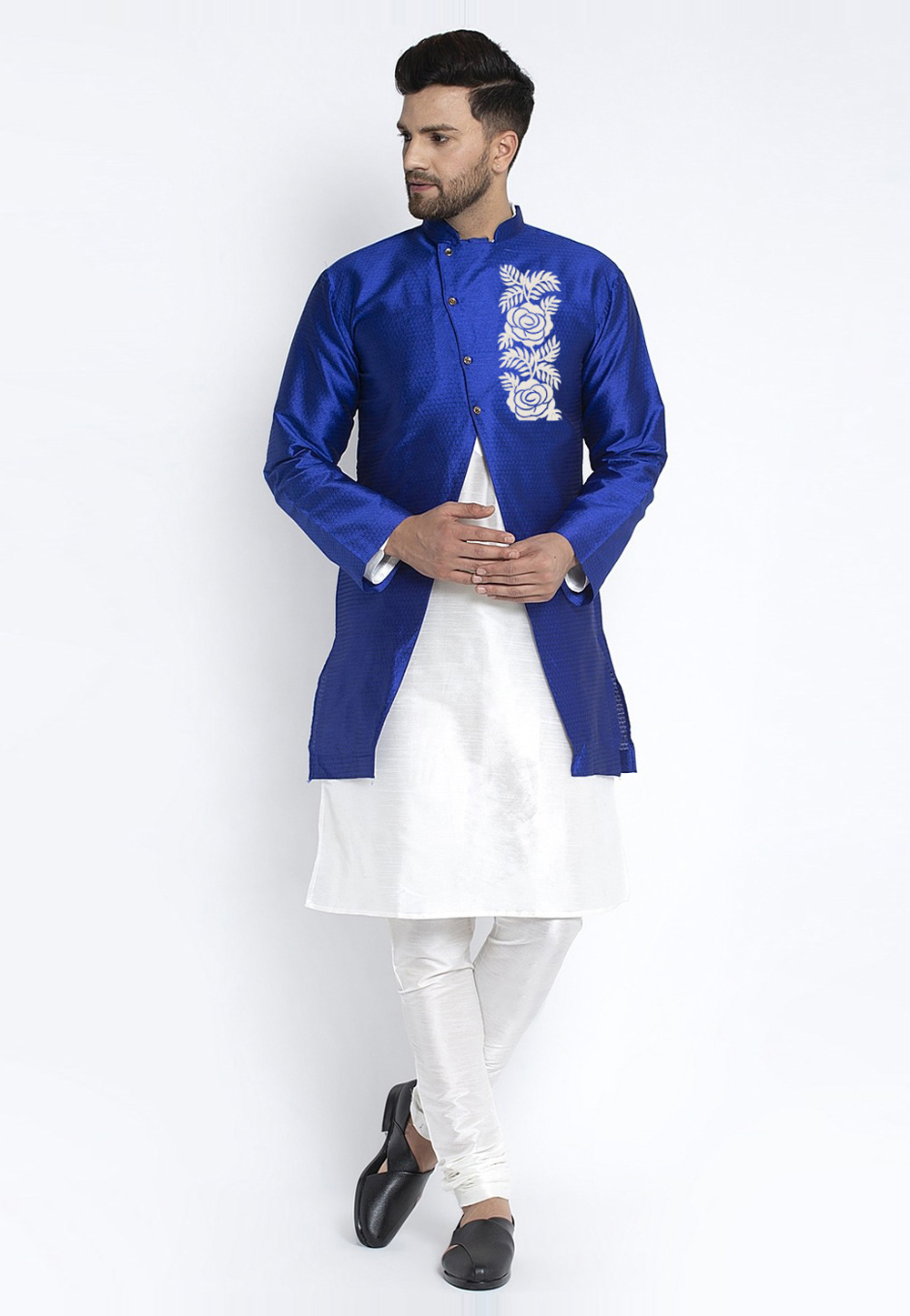White Dupion Silk Kurta Pajama With Jacket 276211