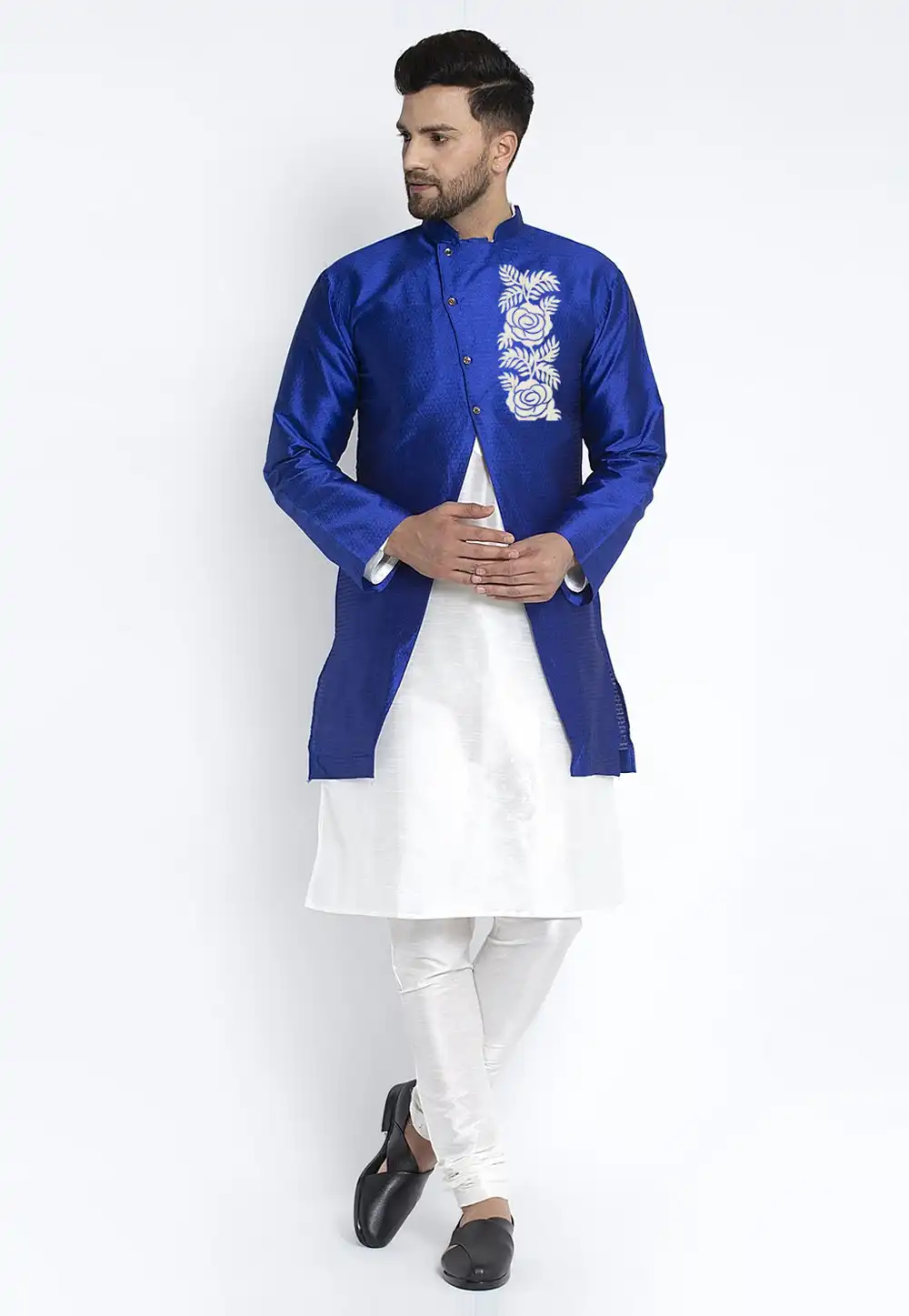 White Dupion Silk Kurta Pajama With Jacket 276211